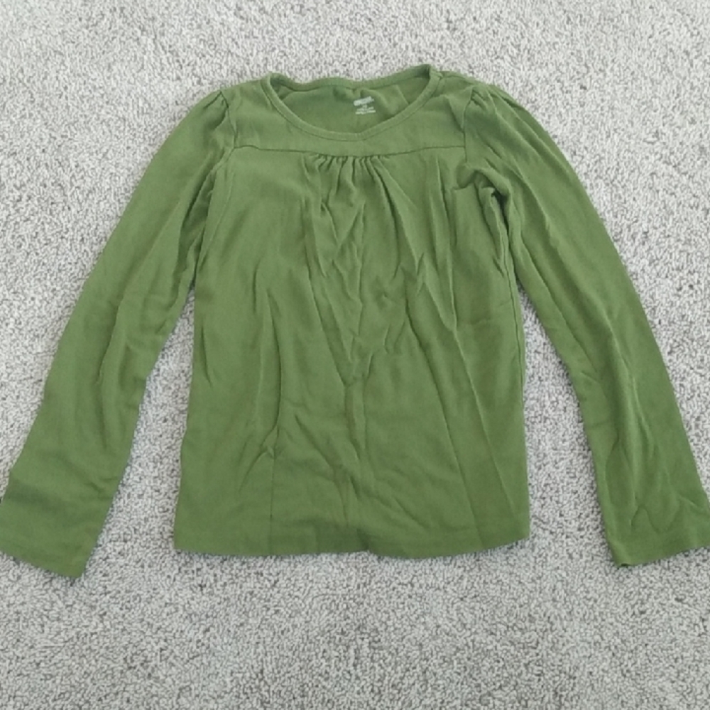 Green Long Sleeve Pleated Yoke Top